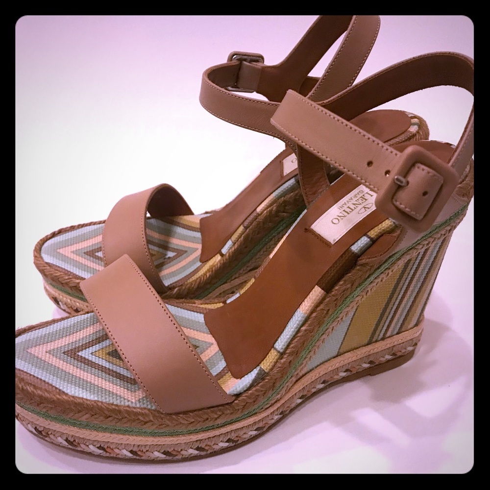 Valentino tan stripe wedge sandals size 37 NWT!!!